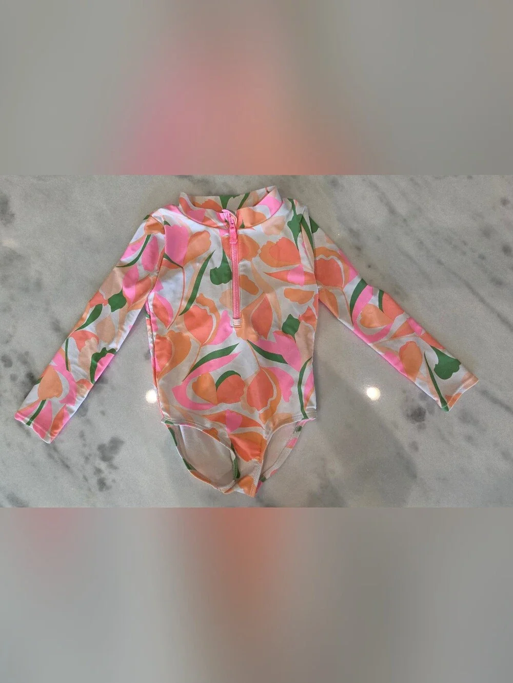 Carter's Long-Sleeve Floral Rashguard Swim One-Piece - Pink, Orange & Green
